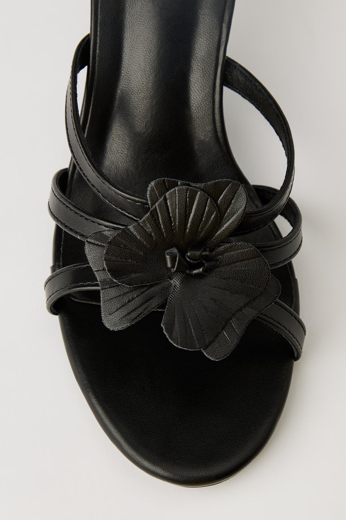 Alt View 4. Faux Leather Flower Strappy Kitten Heel - Black