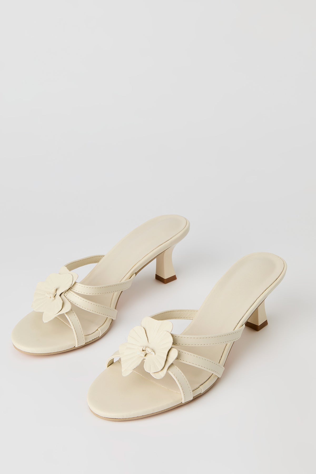 Alt View 2. Faux Leather Flower Strappy Kitten Heel - Ivory