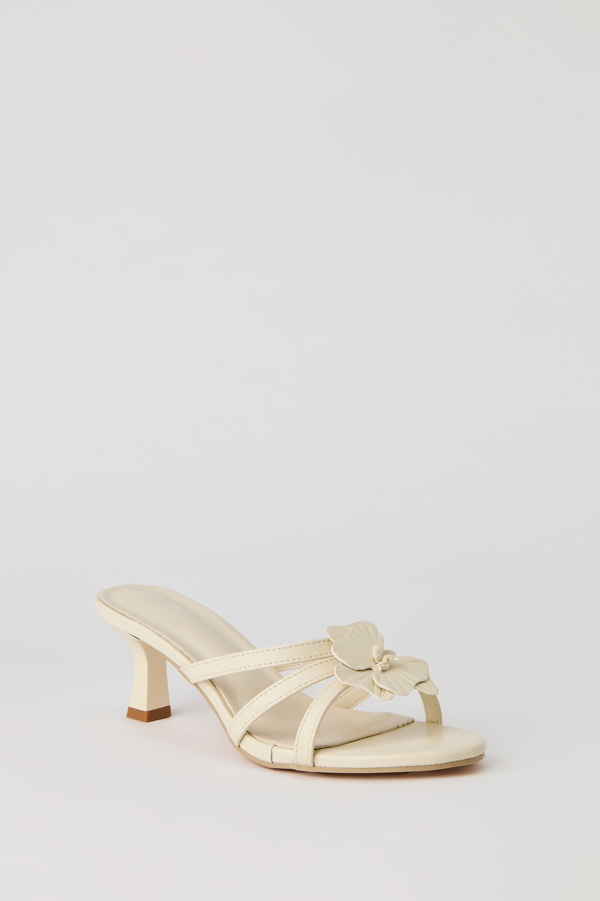 Alt View 3. Faux Leather Flower Strappy Kitten Heel - Ivory