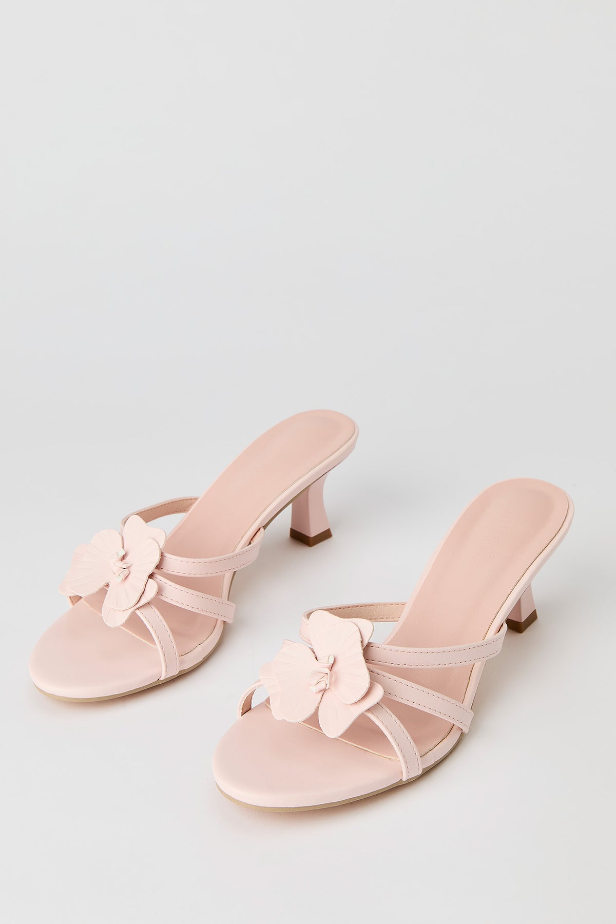 Alt View 2. Faux Leather Flower Strappy Kitten Heel - Light Pink
