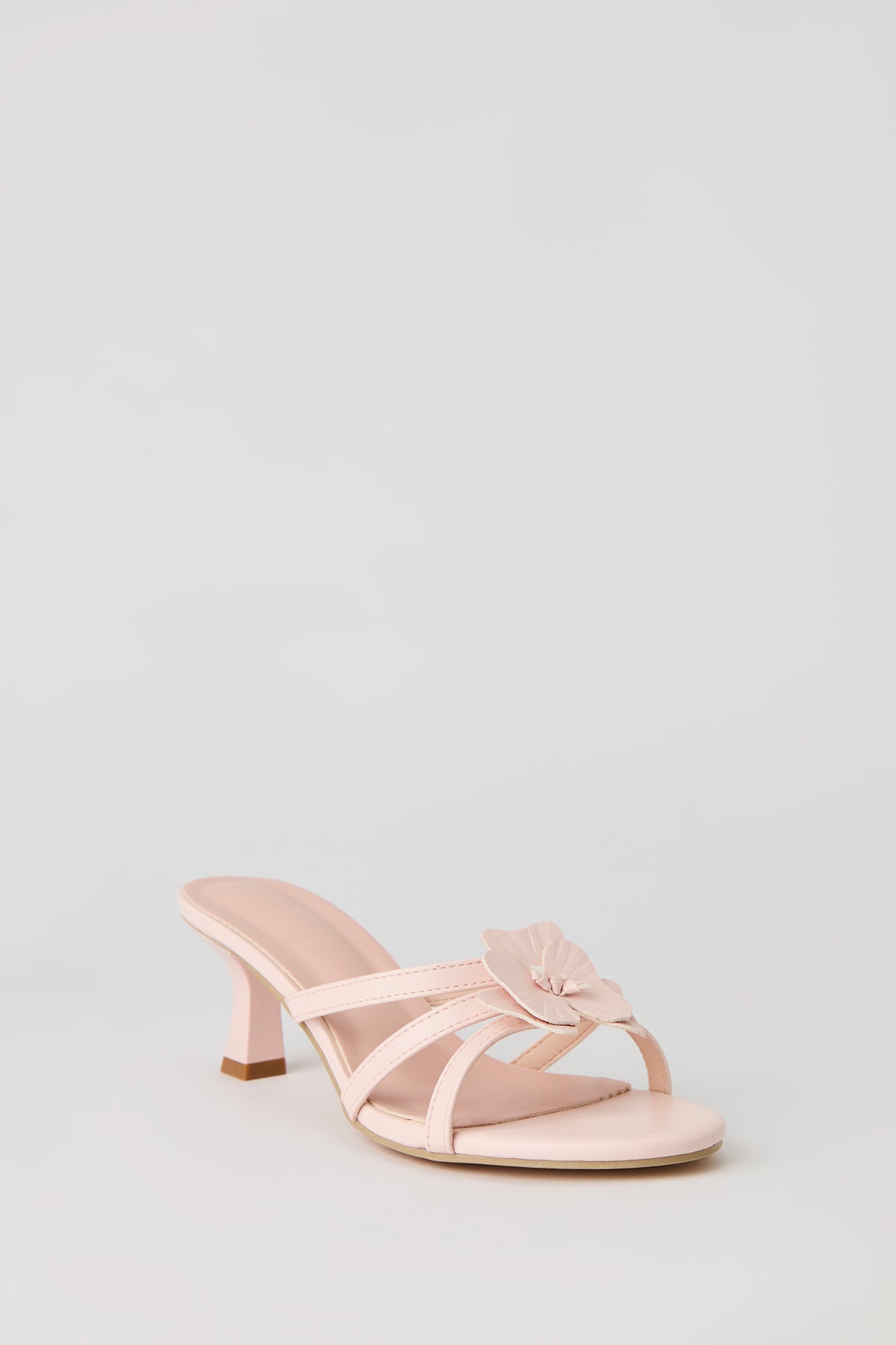 Alt View 3. Faux Leather Flower Strappy Kitten Heel - Light Pink