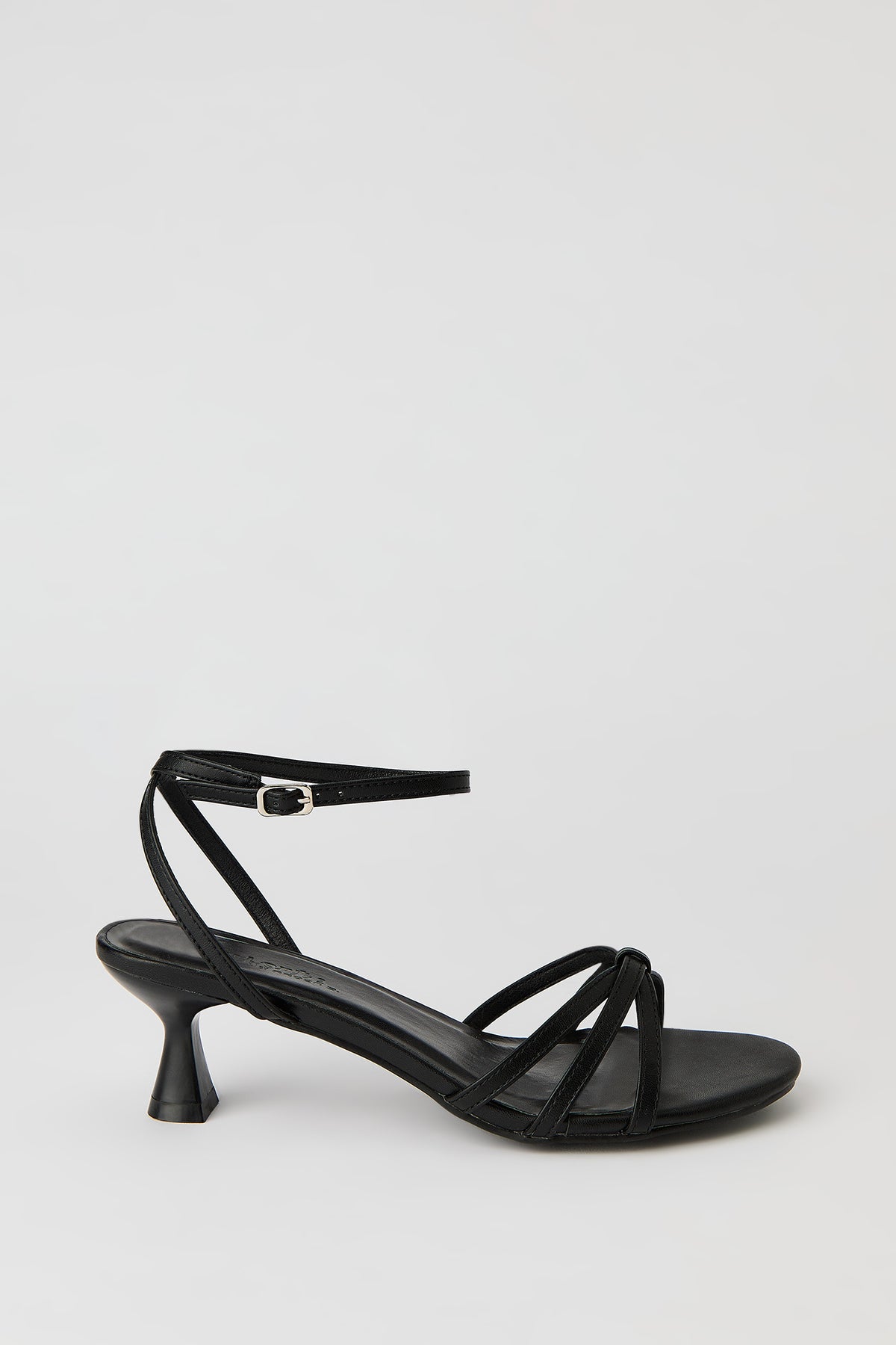 Faux Leather Strappy Kitten Heel - Black