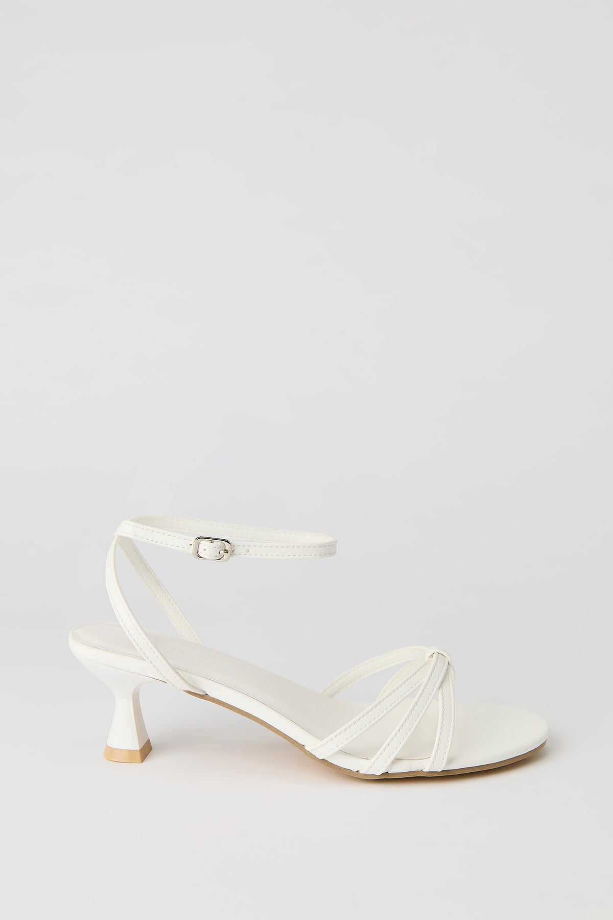 Faux Leather Strappy Kitten Heel - White