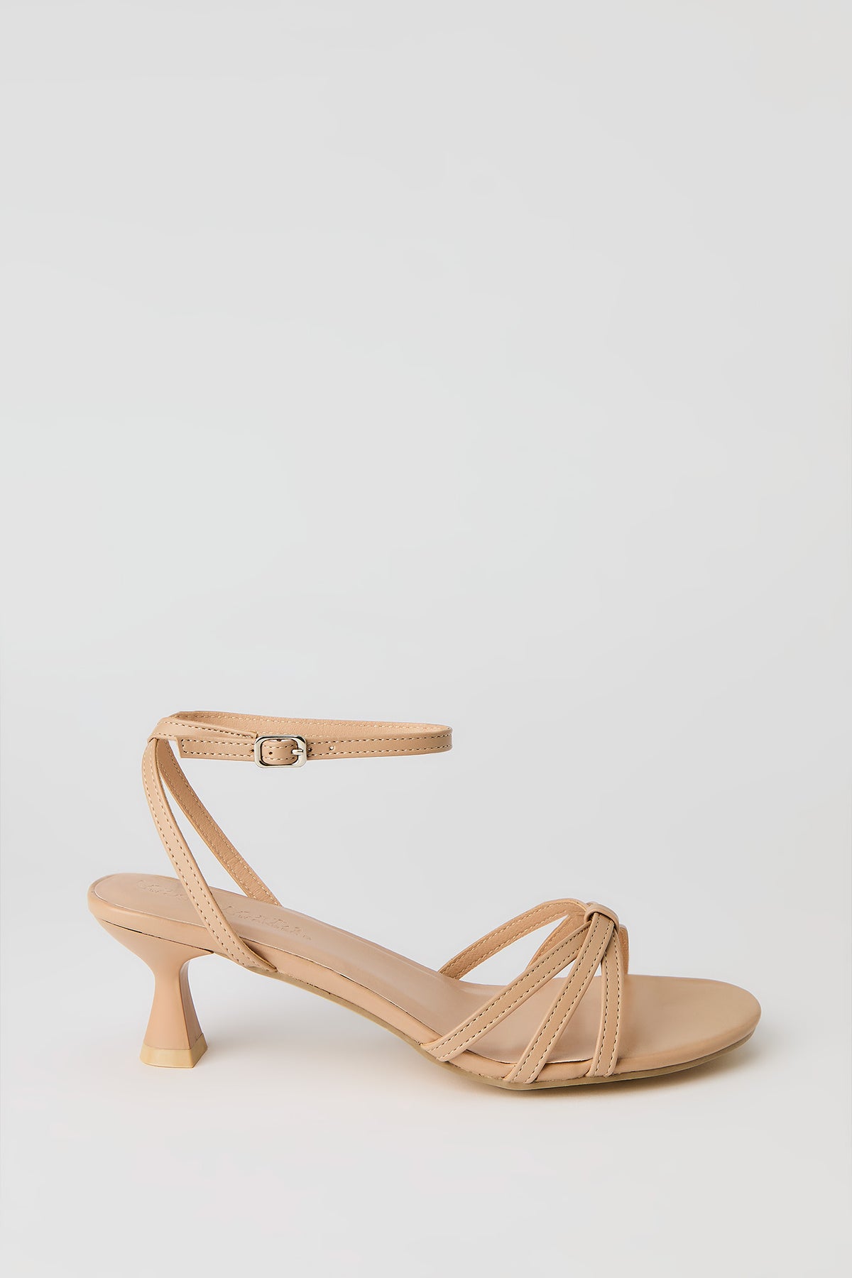 Faux Leather Strappy Kitten Heel - Natural