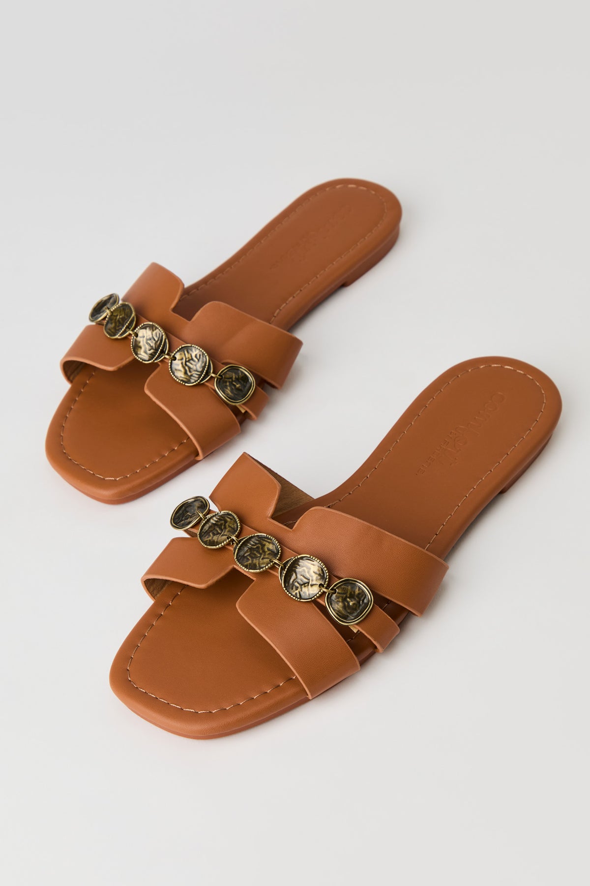 Alt View 2. Metal Coin H Band Sandal - Camel