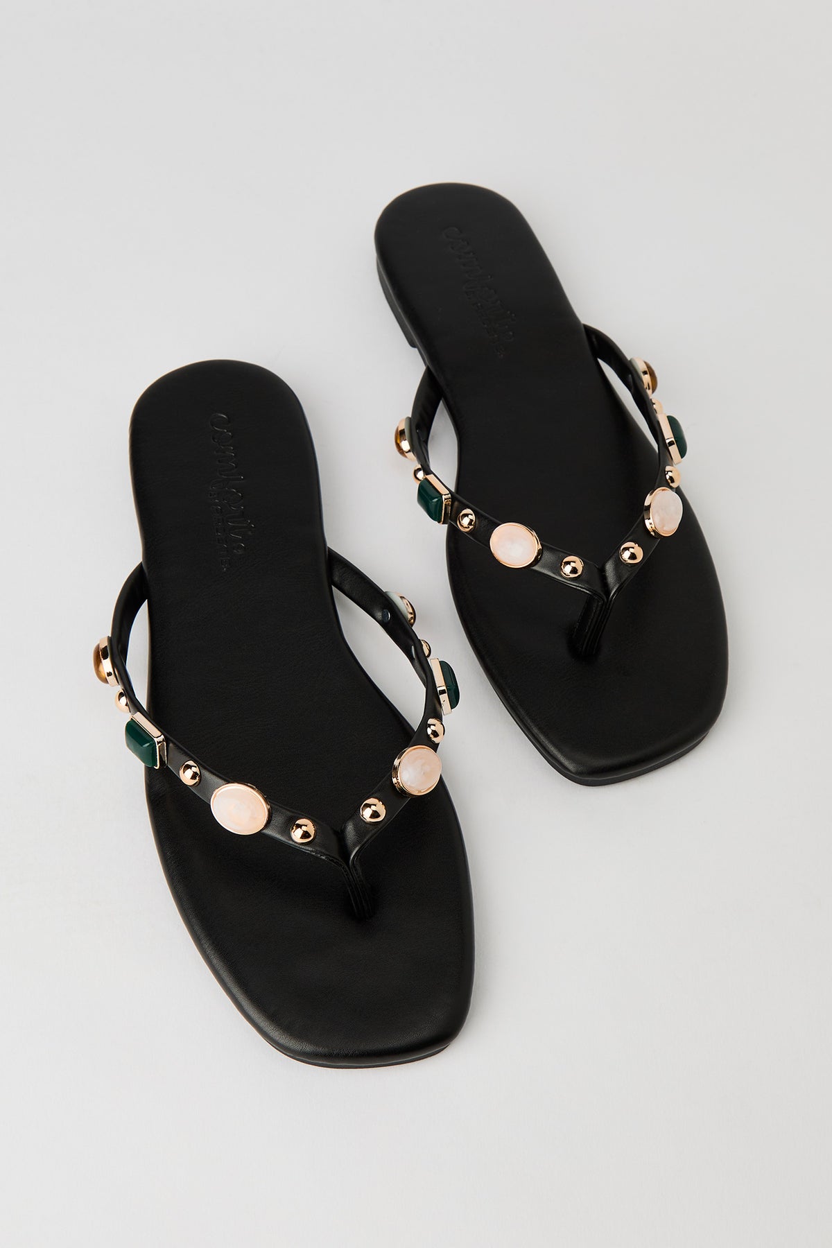Alt View 2. Stone Bead Thong Sandal - Black
