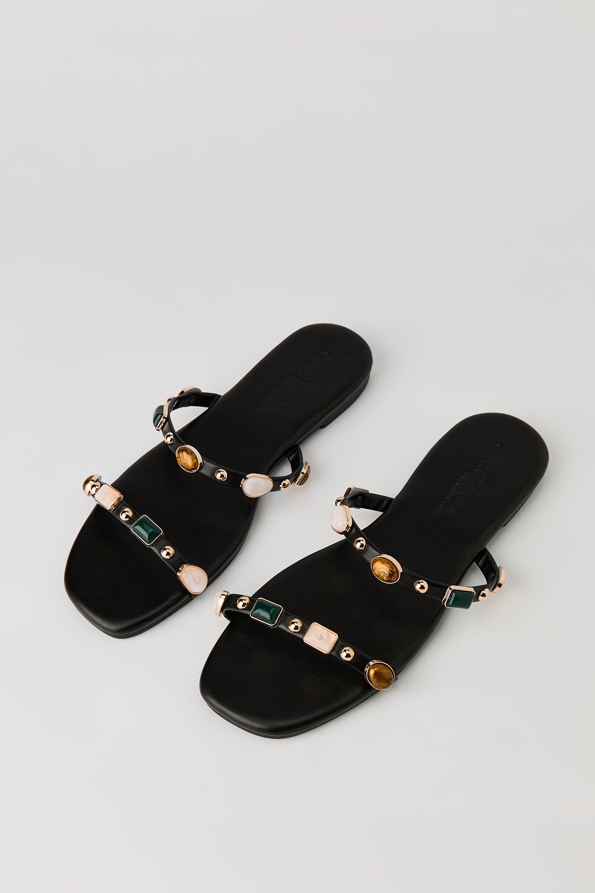 Alt View 2. Stone Bead Double Band Sandal - Black