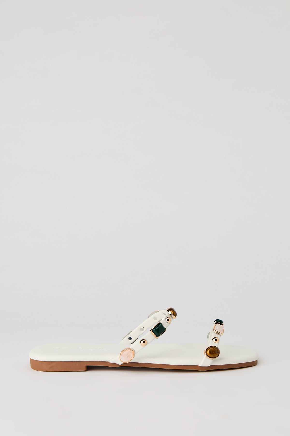 Stone Bead Double Band Sandal - White