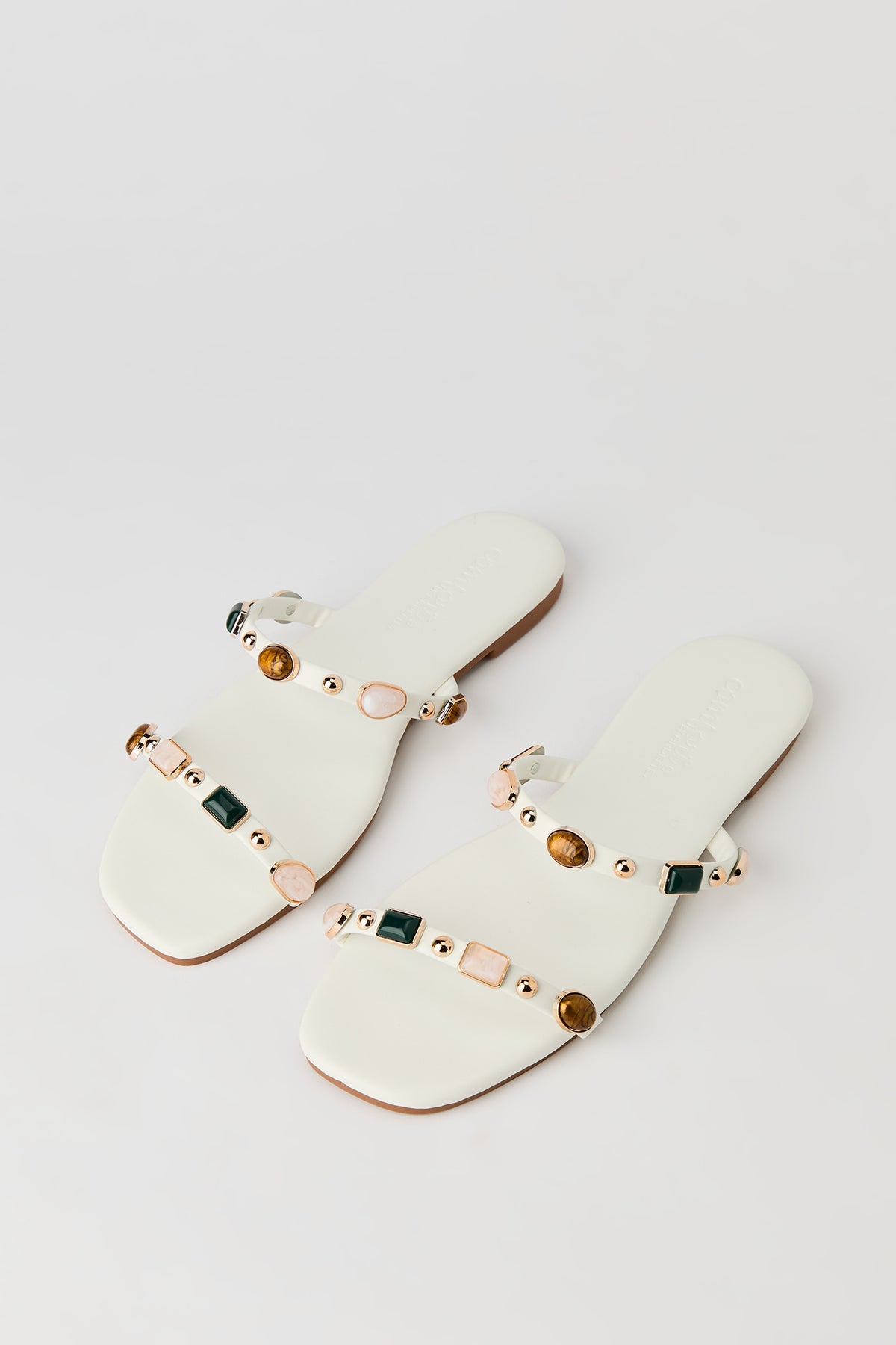 Alt View 2. Stone Bead Double Band Sandal - White
