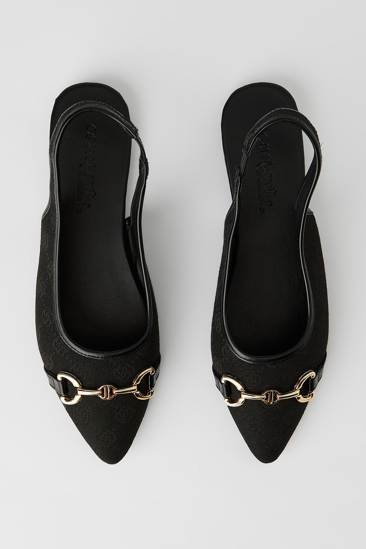 Alt View 2. Patterned Snaffle Slingback Flats - Black