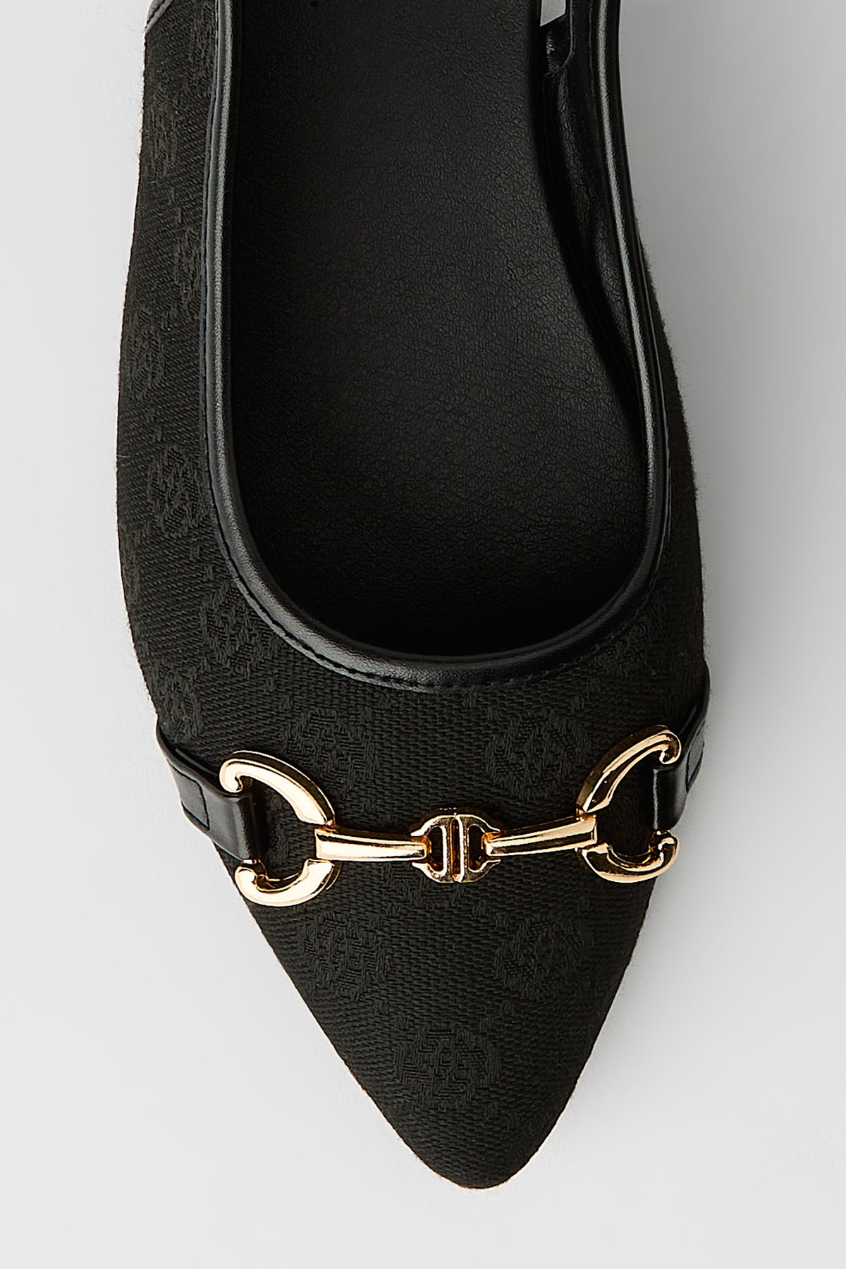 Alt View 3. Patterned Snaffle Slingback Flats - Black