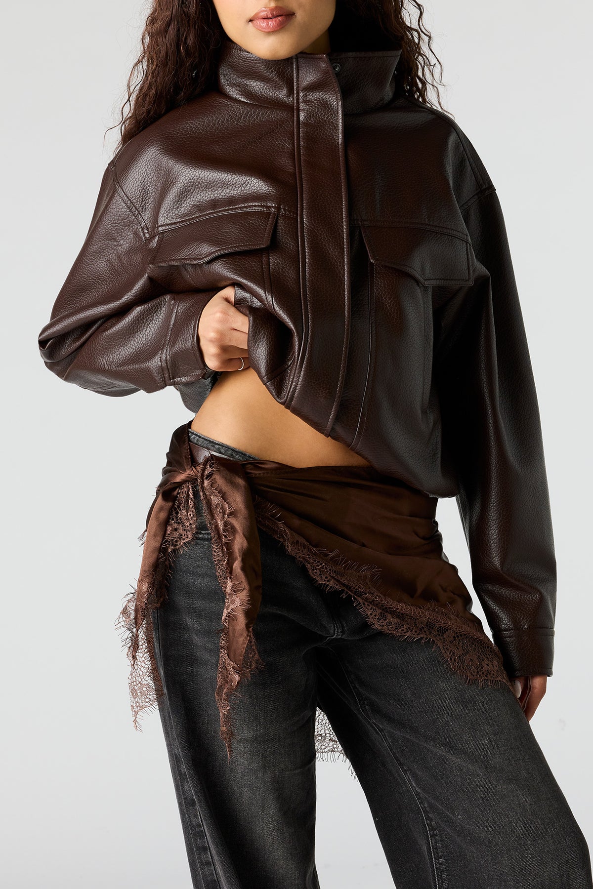 Satin Triangle Scarf - Brown
