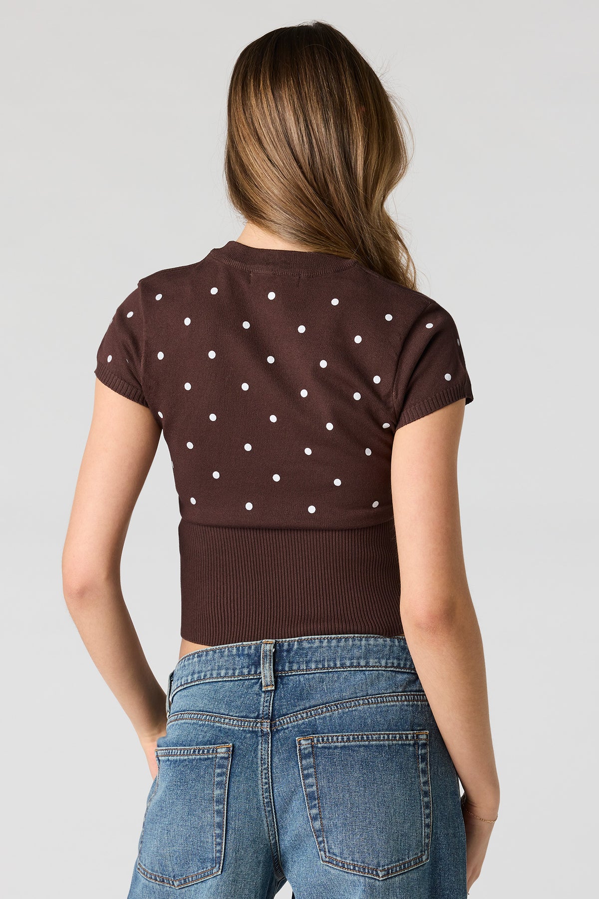 Alt View 2. Jacquard Knit Short Sleeve Top - Brown