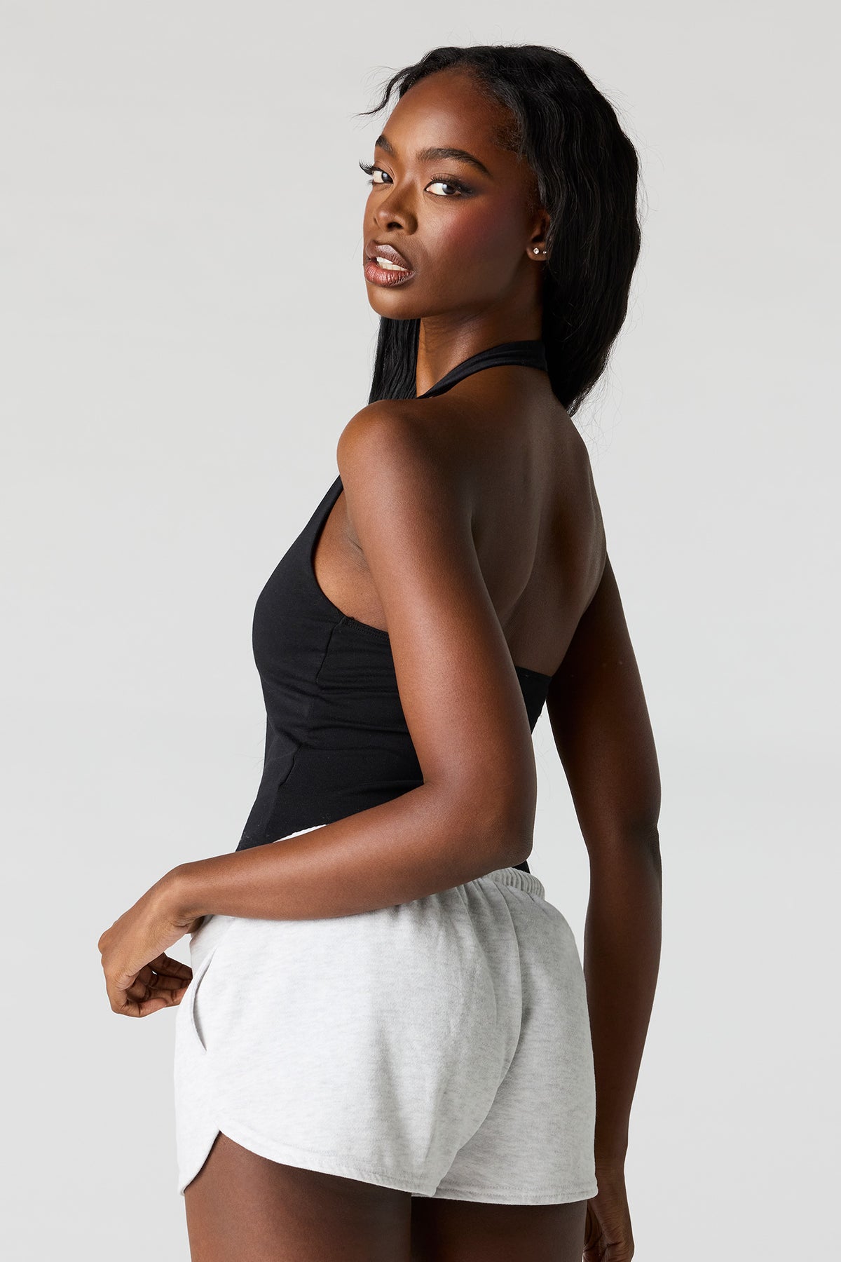 Alt View 11. Soft Contour Halter Bodysuit - Black with White