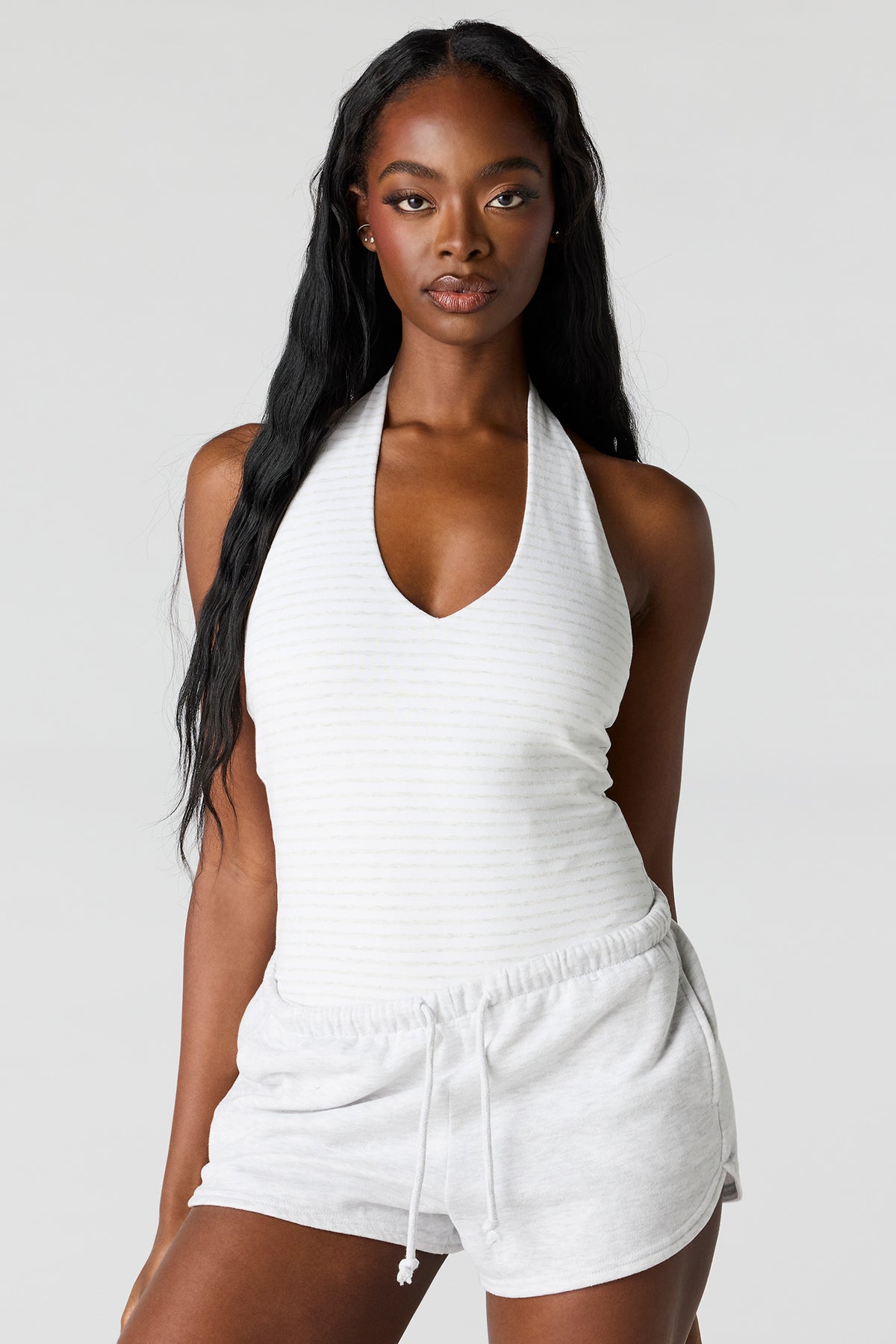 Alt View 18. Soft Contour Halter Bodysuit - Black with White