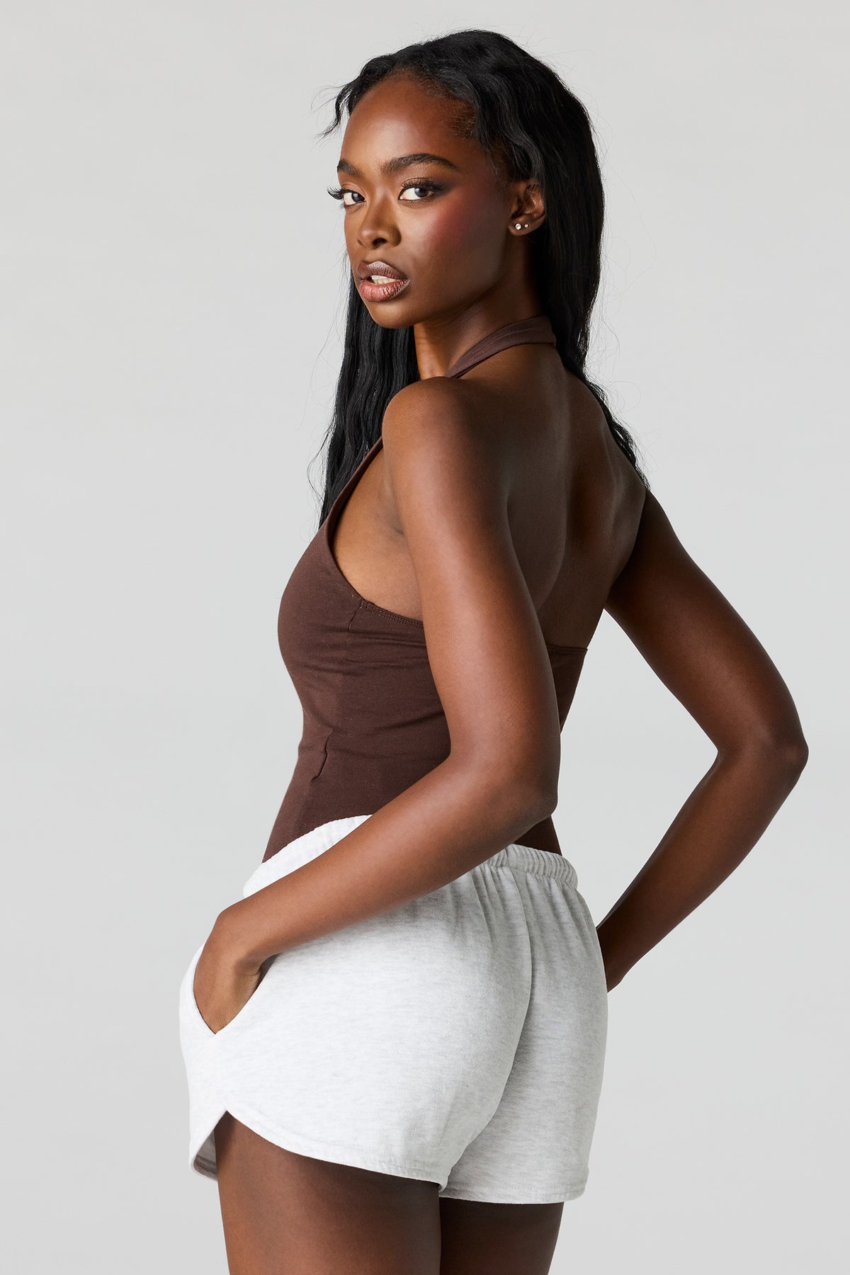 Alt View 23. Soft Contour Halter Bodysuit - Black with White