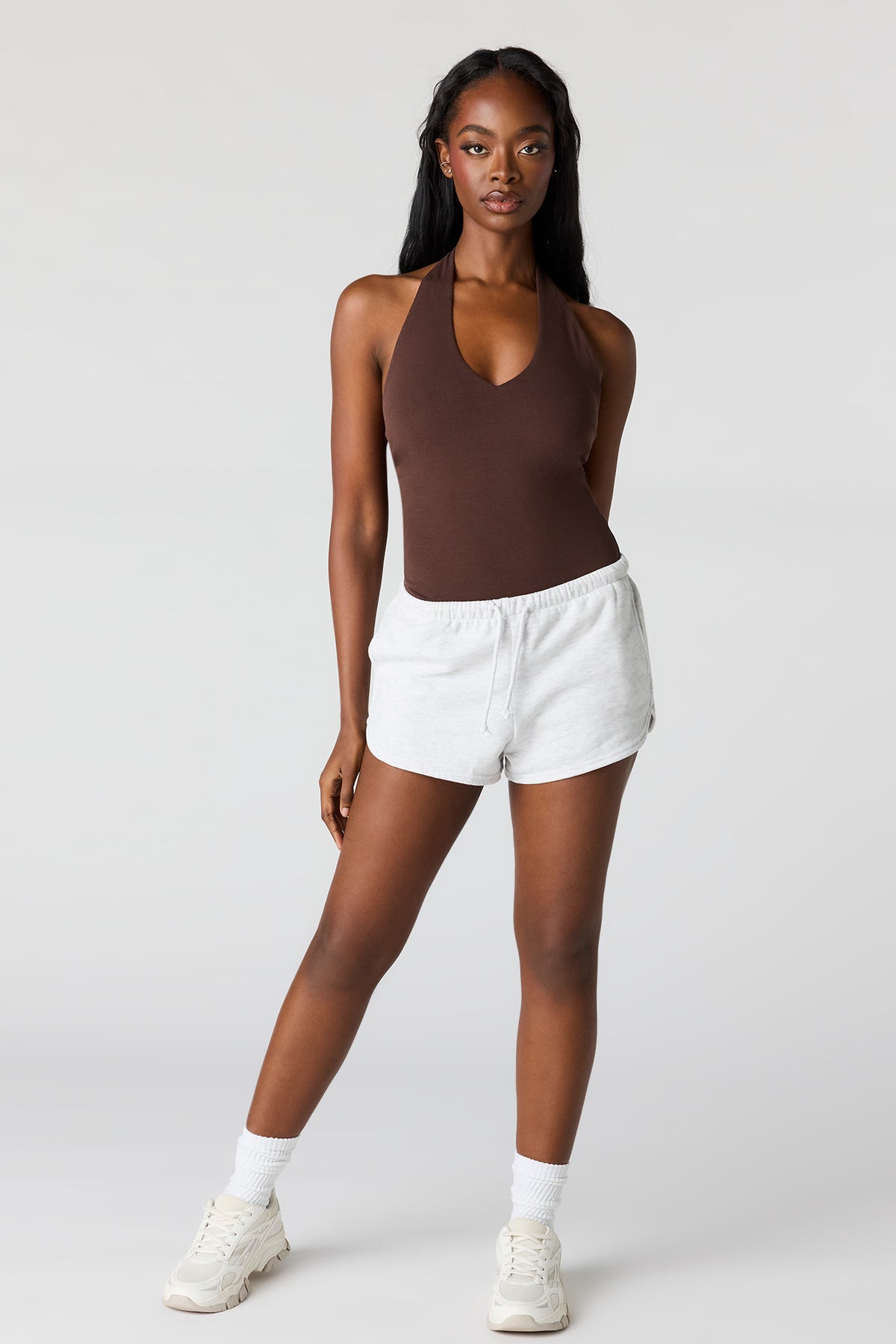 Alt View 24. Soft Contour Halter Bodysuit - Black with White