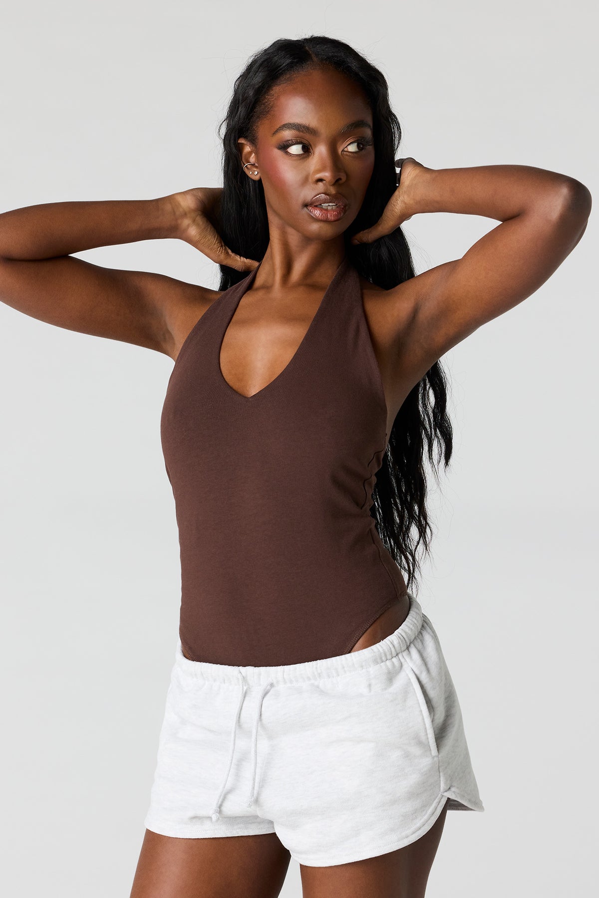 Alt View 22. Soft Contour Halter Bodysuit - Black with White