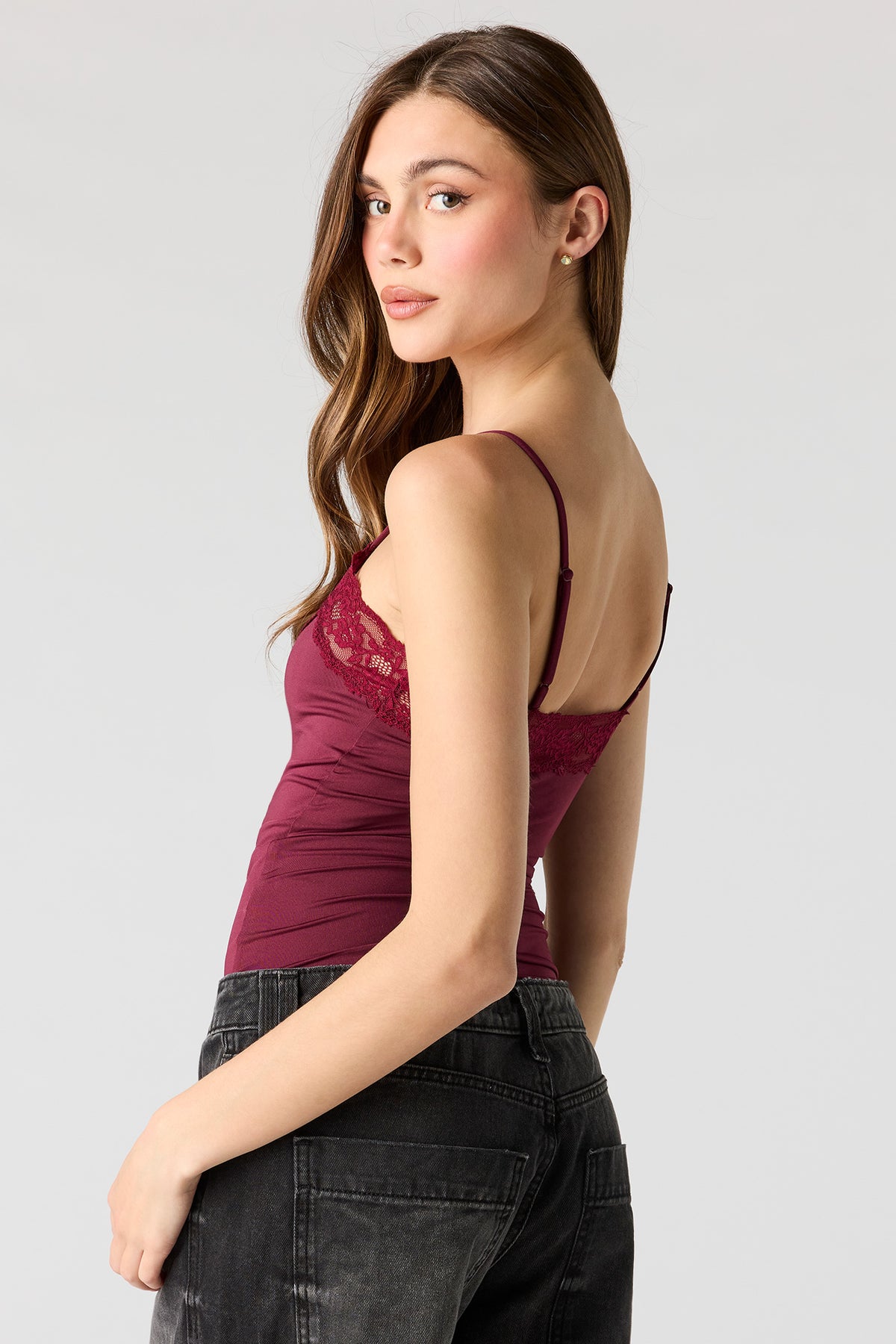 Alt View 2. Contour Lace Cami Bodysuit - Burgundy