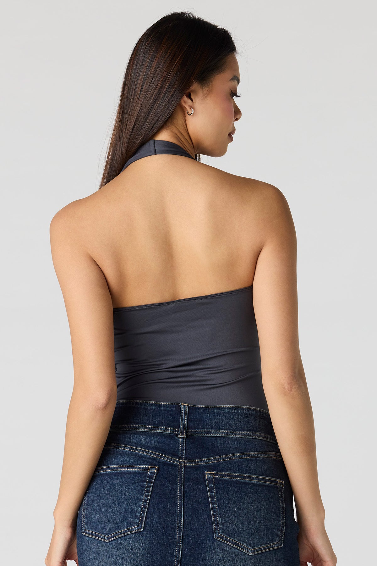 Alt View 2. Contour Halter Bodysuit - Dark Grey