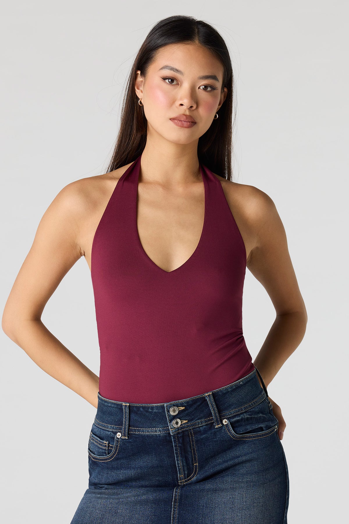 Contour Halter Bodysuit - Burgundy