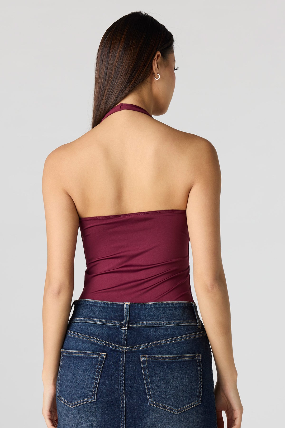 Alt View 2. Contour Halter Bodysuit - Burgundy