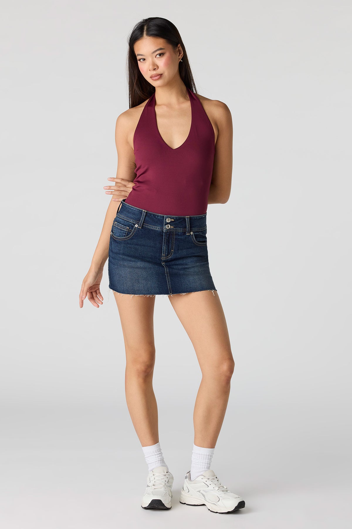Alt View 3. Contour Halter Bodysuit - Burgundy