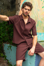 Textured Button-Up Collared Boxy Top
