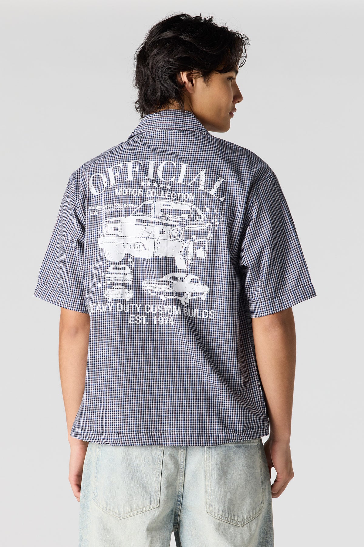 Alt View 2. Boxy Plaid Graphic Button-Up Top - Blue