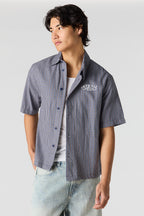 Boxy Plaid Graphic Button-Up Top