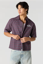 Boxy Plaid Graphic Button-Up Top