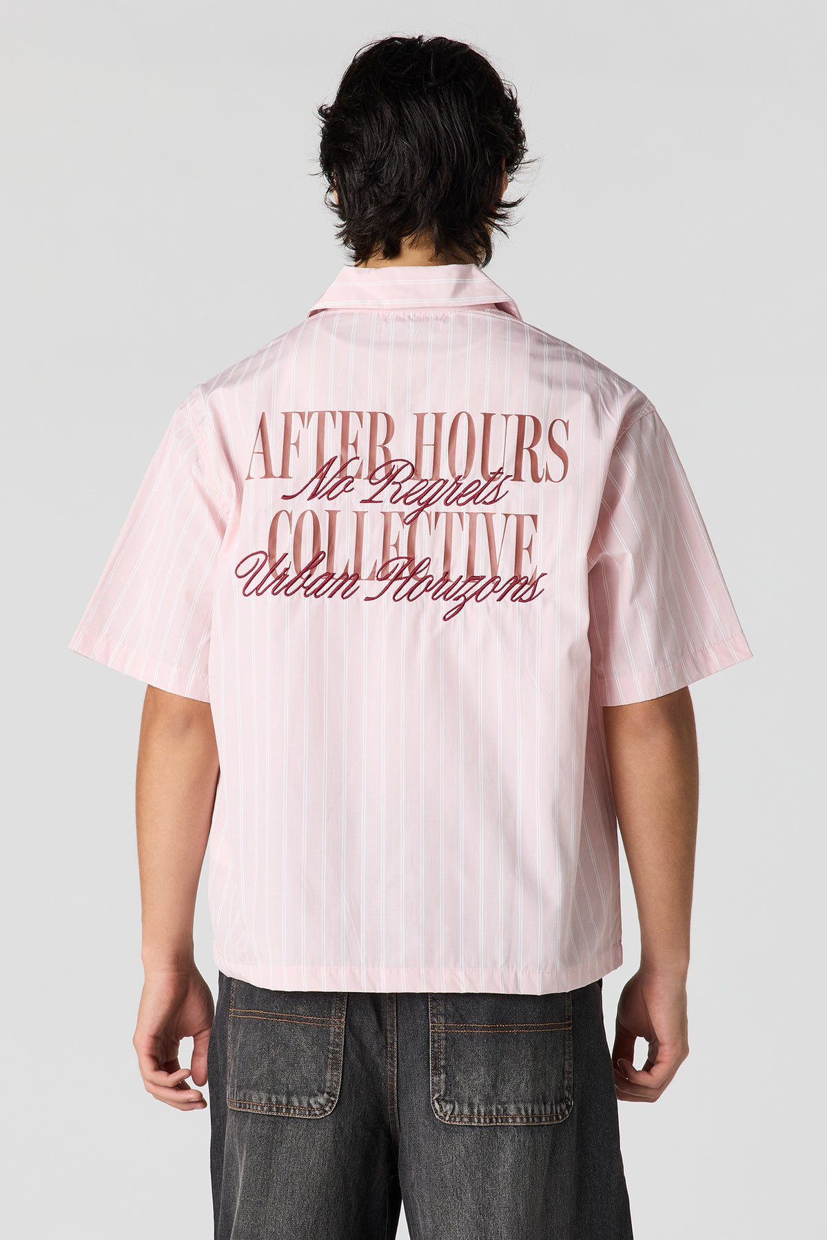 Alt View 2. Boxy Striped Graphic Button-Up Top - Pink
