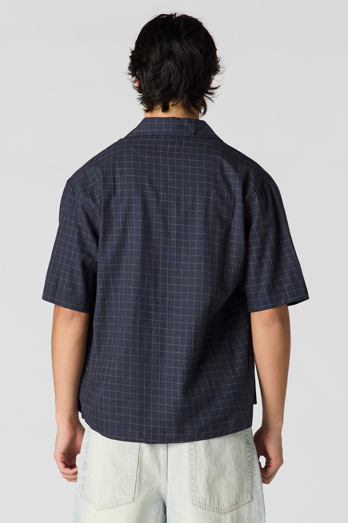 Alt View 2. Boxy Plaid Button-Up Top - Navy