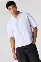 Poplin Striped Button-Up Collared Boxy Top