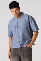 Poplin Striped Button-Up Collared Boxy Top