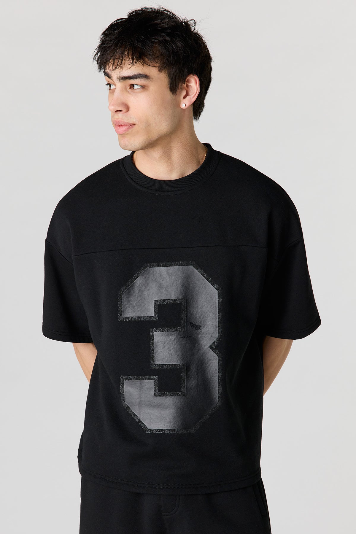 T-shirt carré en molleton à imprimé Numéro