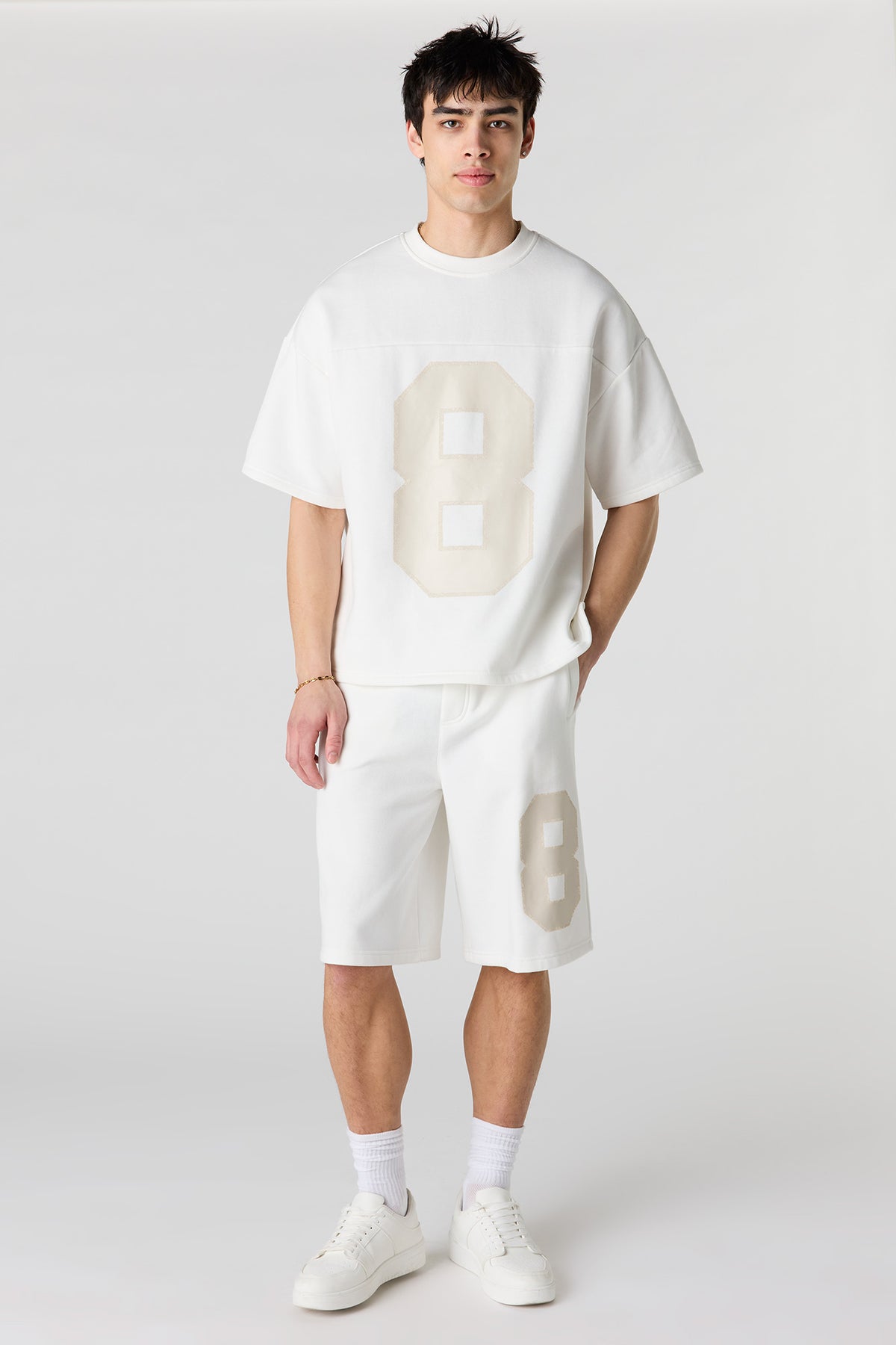 Alt View 4. Number Graphic Boxy Fleece T-Shirt - Off White