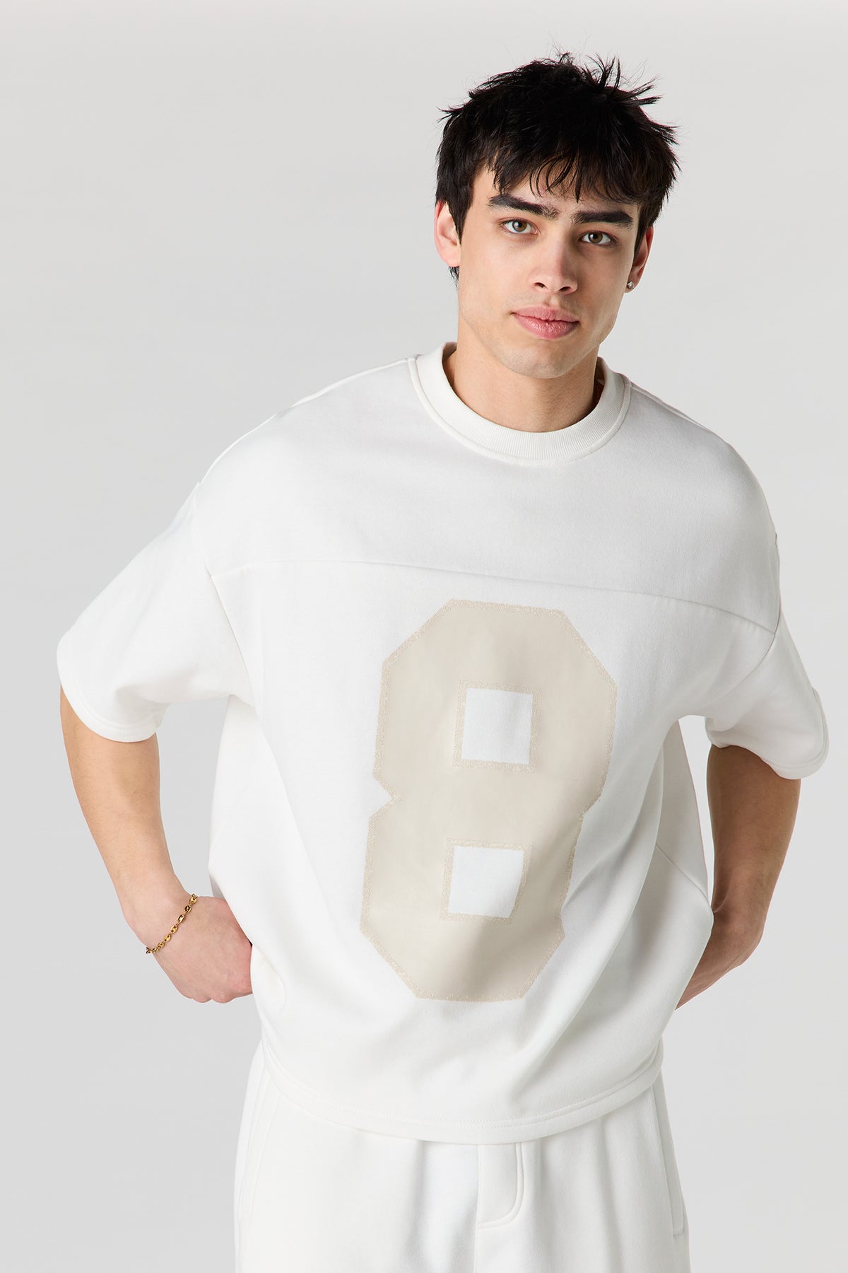 Alt View 5. Number Graphic Boxy Fleece T-Shirt - Off White