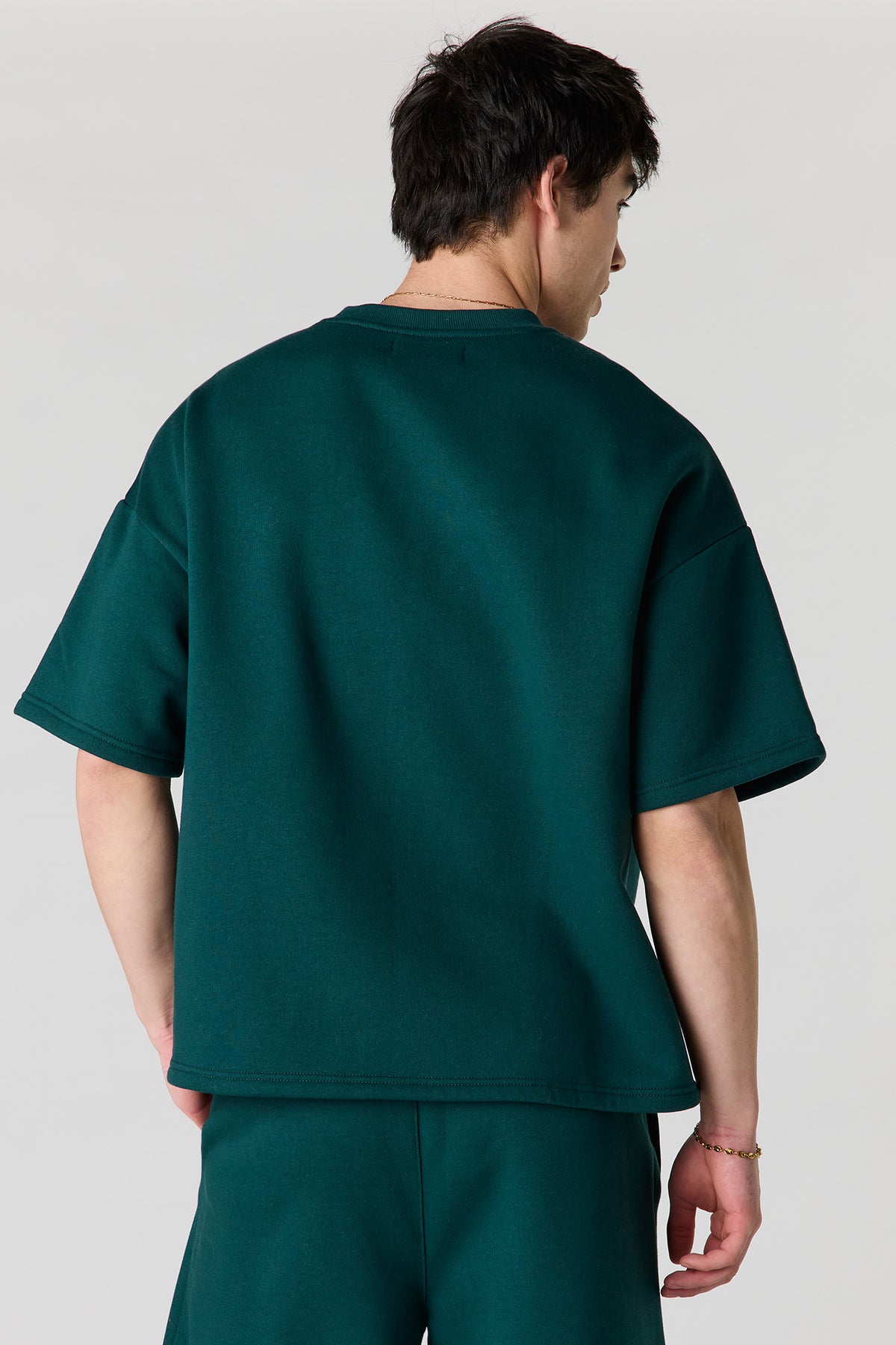 Alt View 2. Number Graphic Boxy Fleece T-Shirt - Hunter Green