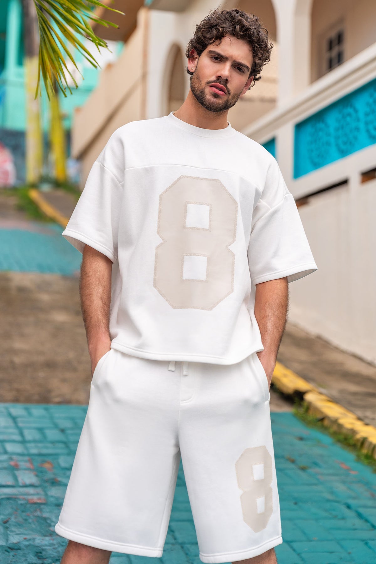 Alt View 2. Number Graphic Boxy Fleece T-Shirt - Off White