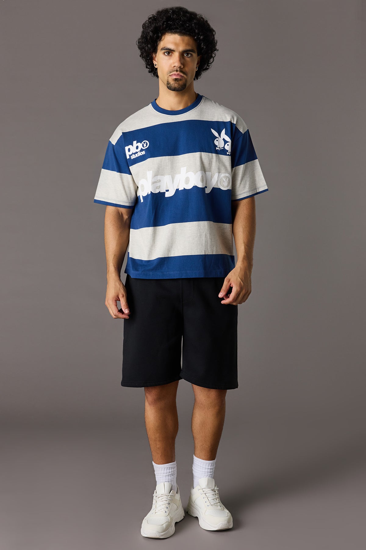 Alt View 3. Playboy Graphic Striped T-Shirt - Navy