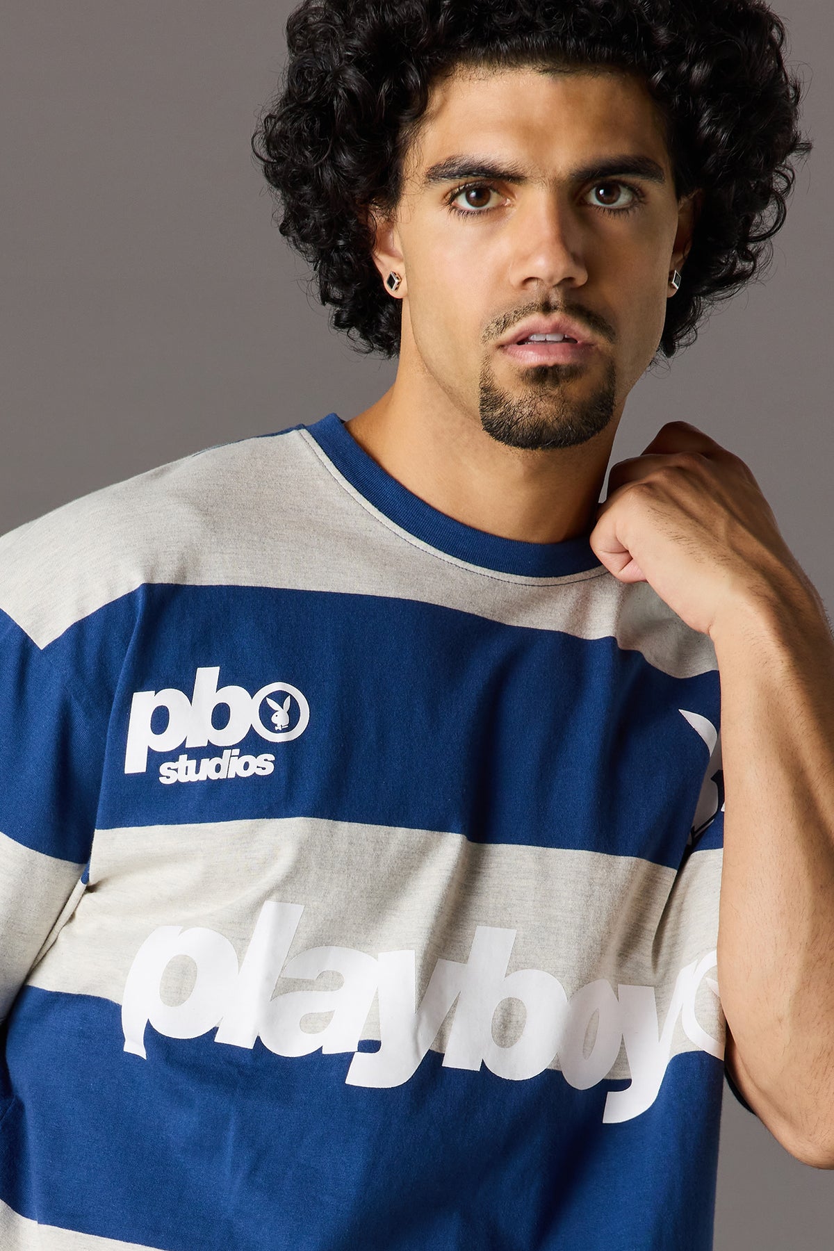 Alt View 4. Playboy Graphic Striped T-Shirt - Navy