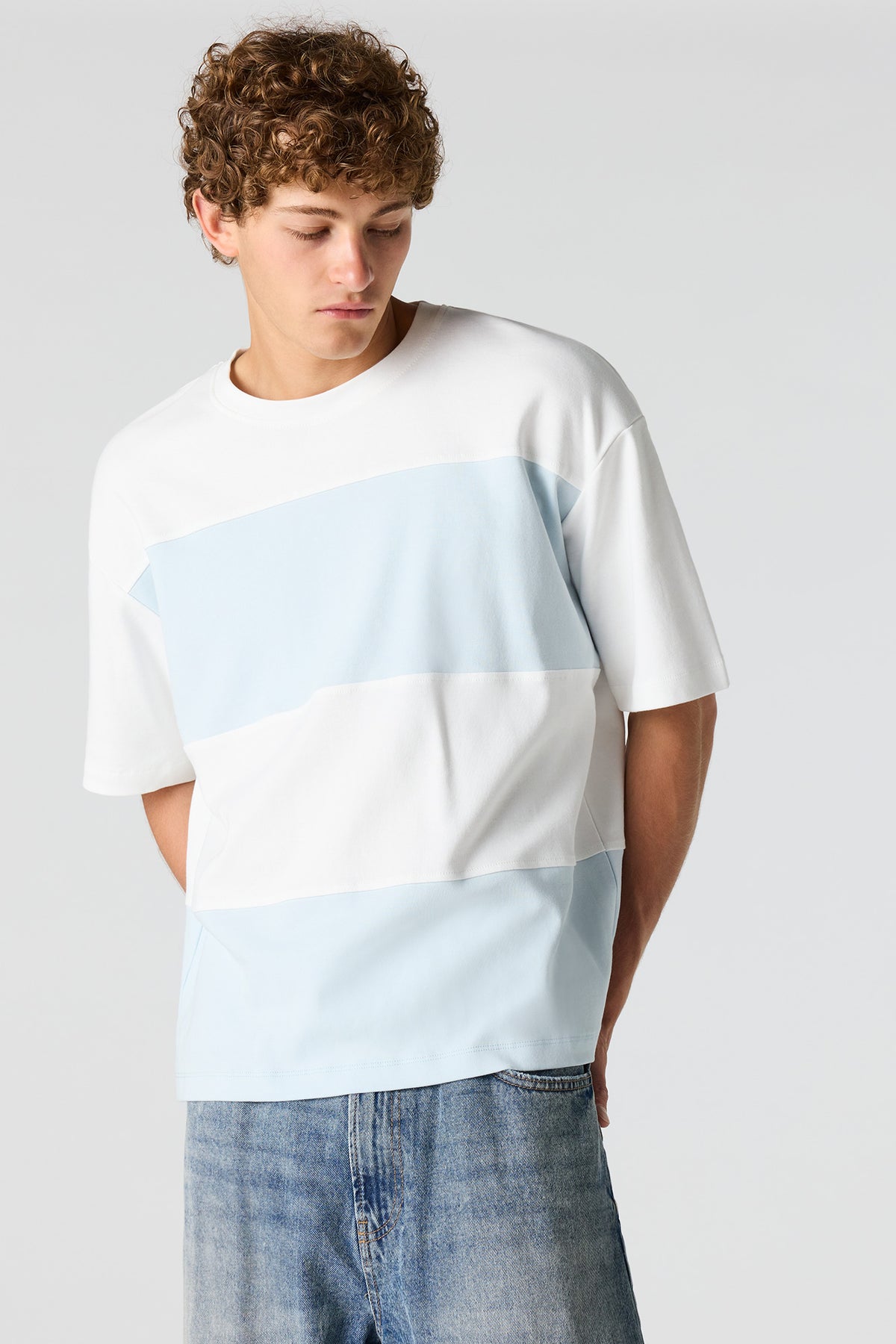 Striped Boxy T-Shirt - Light Blue