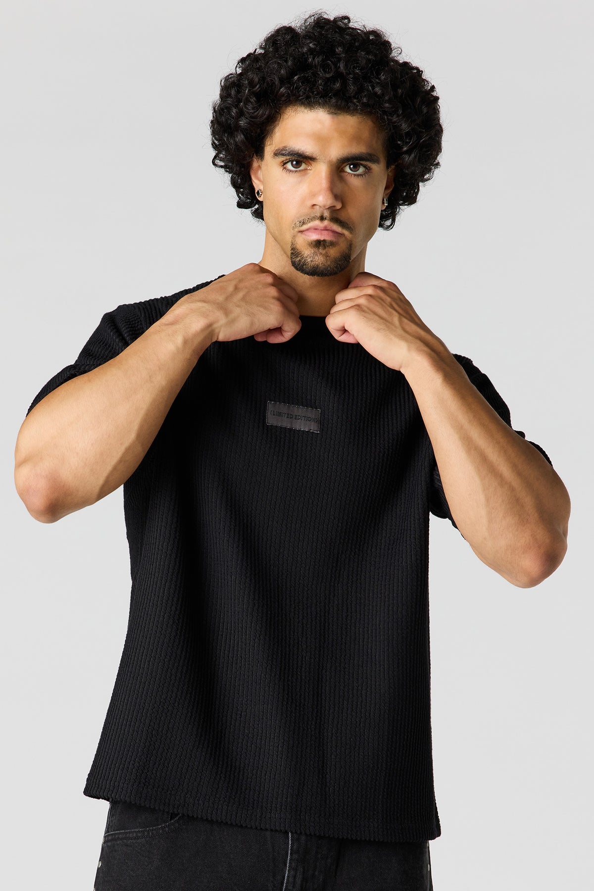 Textured Patch T-Shirt - Black