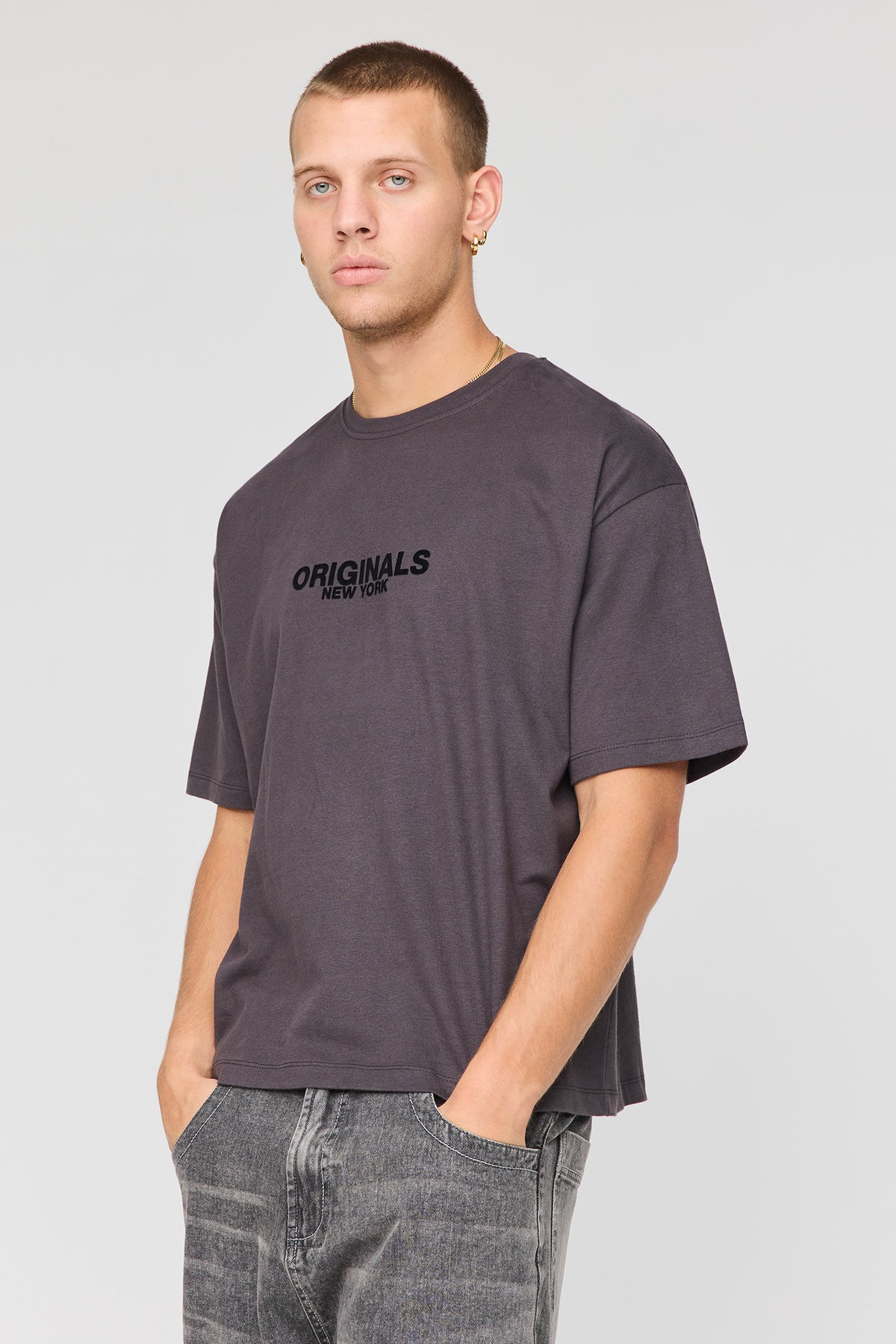 T-shirt carré imprimé en coton lourd supérieur