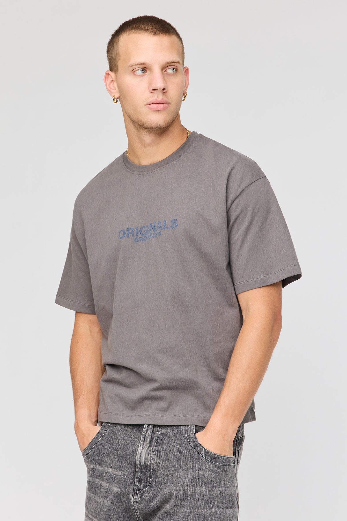 T-shirt carré imprimé en coton lourd supérieur