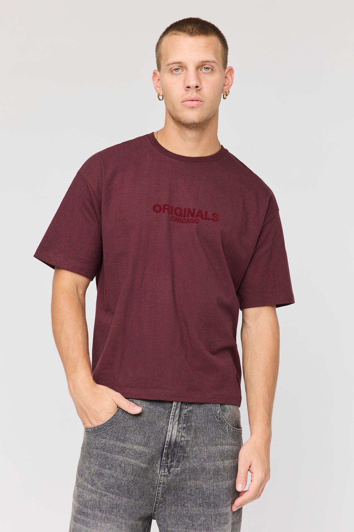 T-shirt carré imprimé en coton lourd supérieur