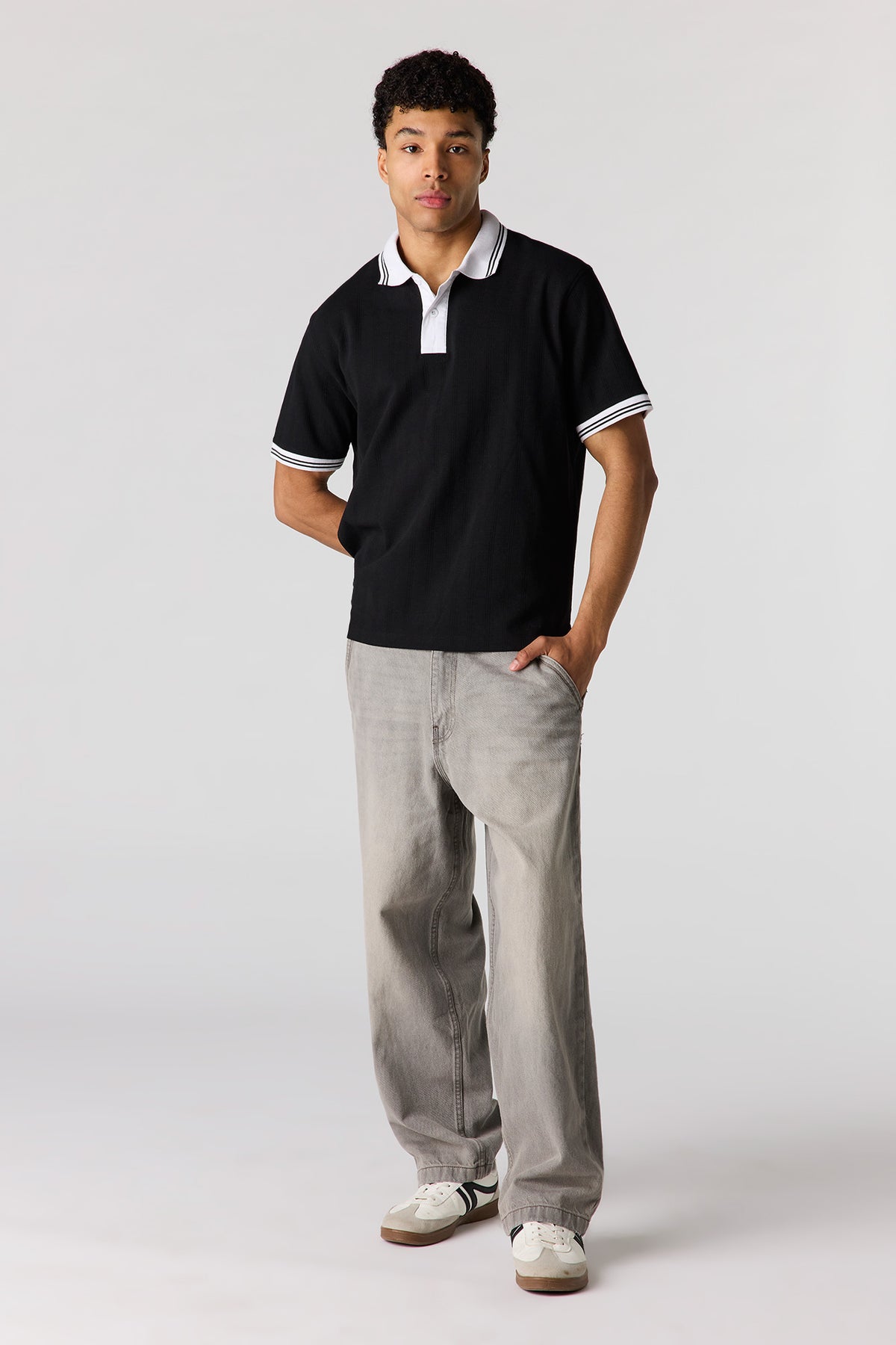 Alt View 3. Textured Polo - Black