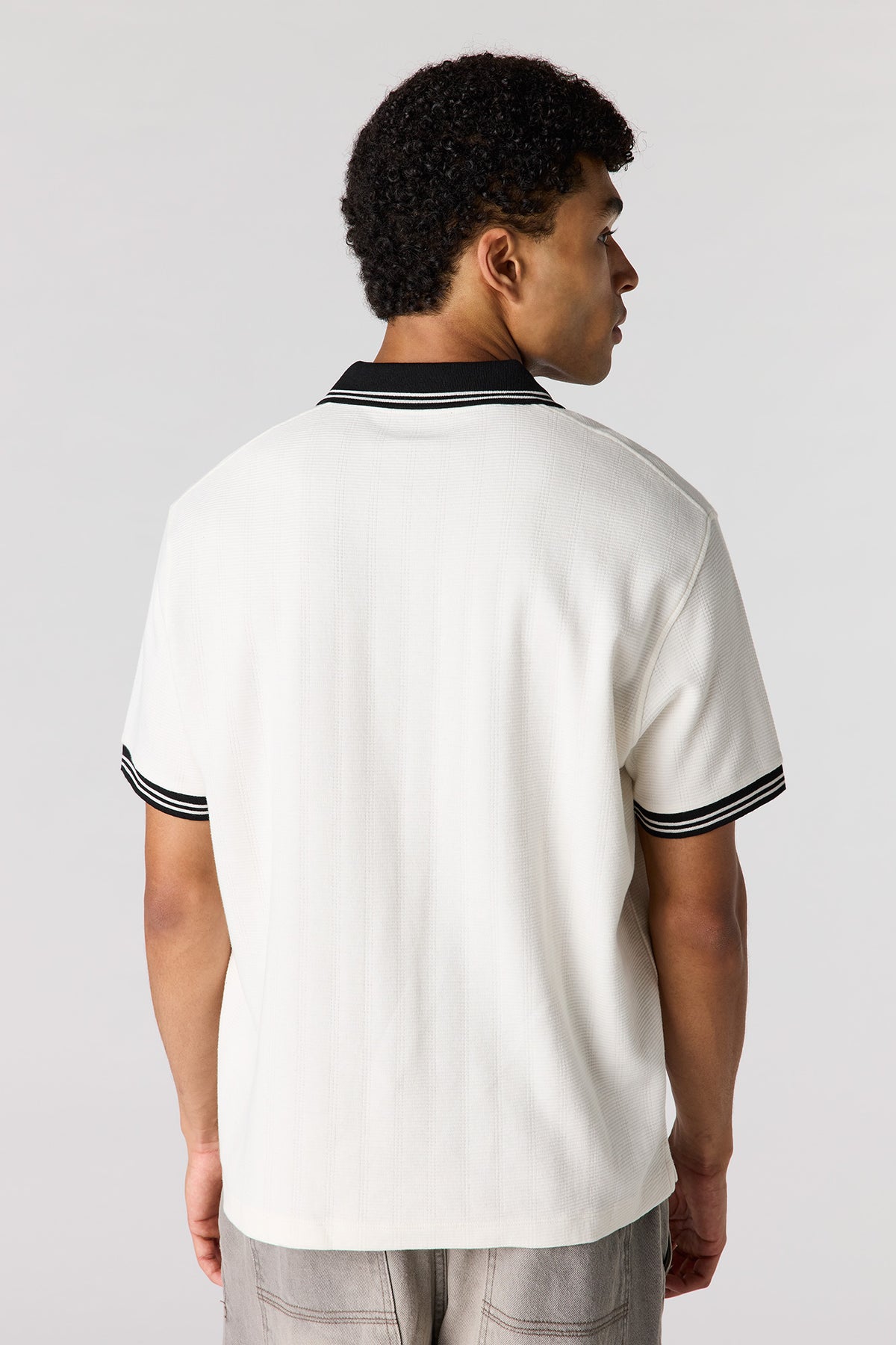 Alt View 2. Textured Polo - Off White