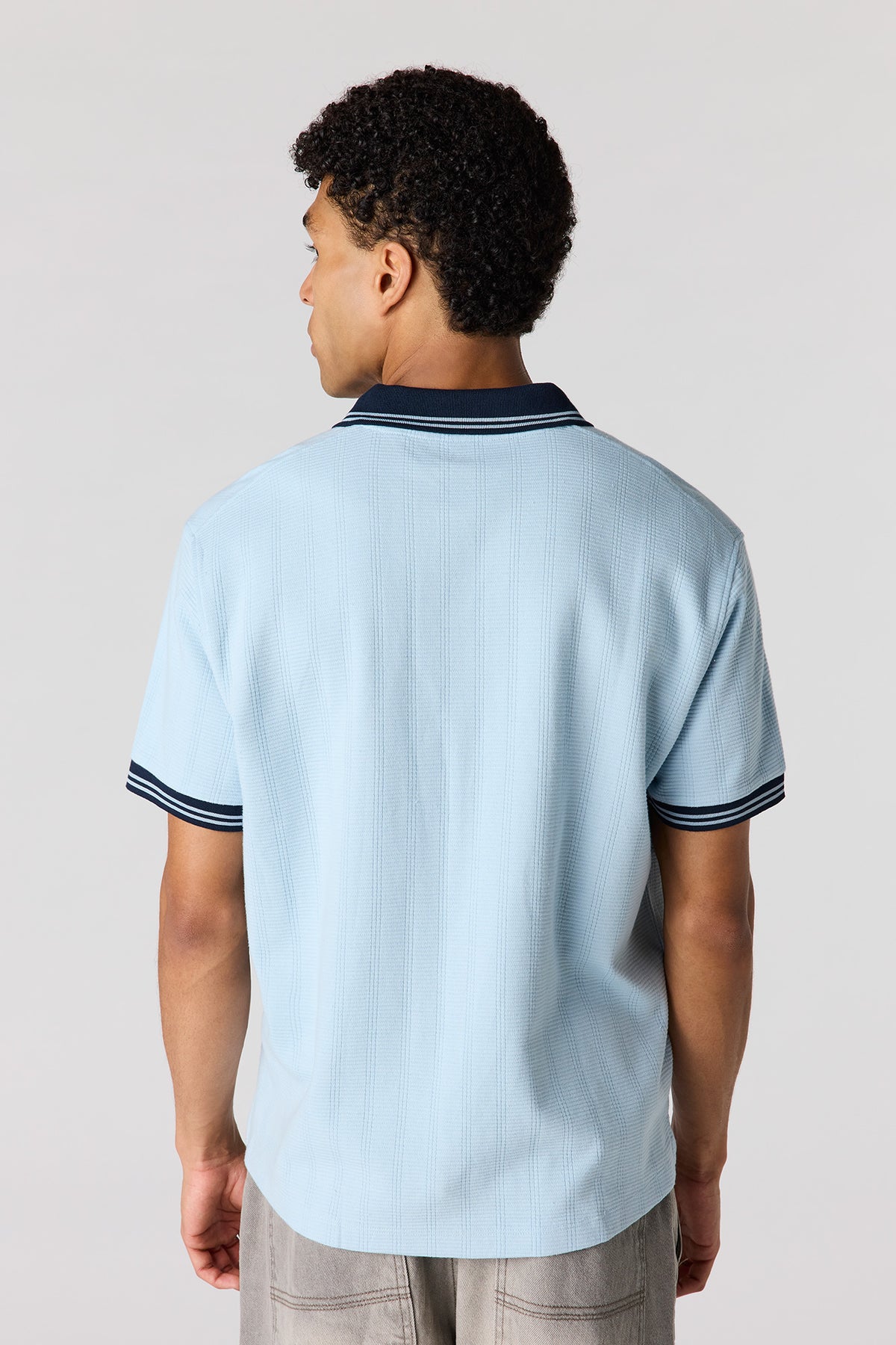 Alt View 2. Textured Polo - Light Blue